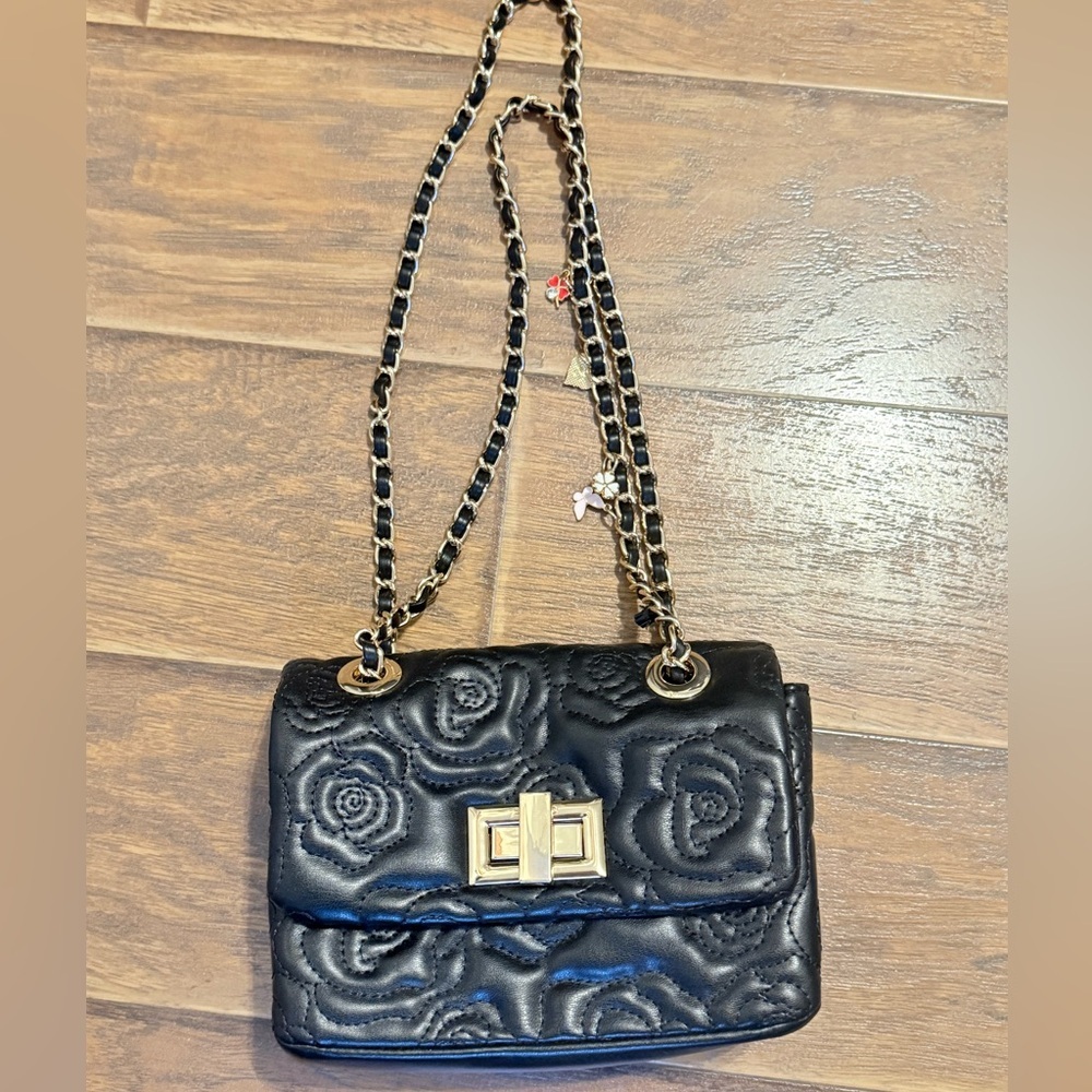 Aldo  Bag Gold Hardware Chain Strap Quilted Vinyl Black Purse Handbag 82384